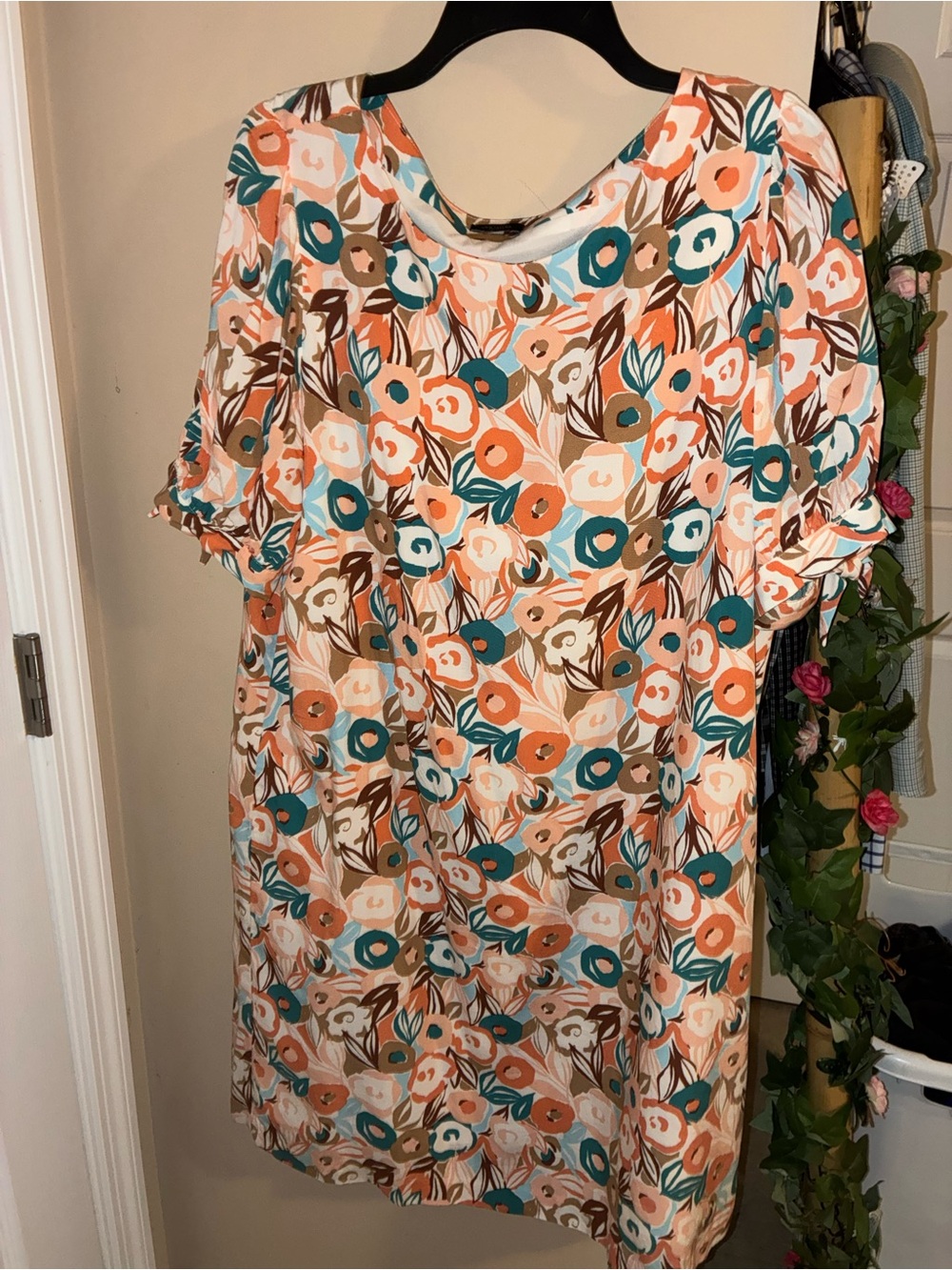 Ann Taylor Peach, Teal & Cream Floral Midi Dress